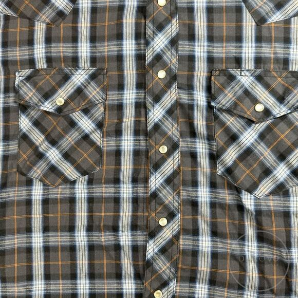 Rustler Men’s Vintage X-Long Tails Short Sleeve Pearl Snap Button Up Plaid Shirt - Picture 3 of 7